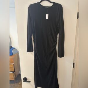 Banana Republic Black Ruched Long Sleeve Sheath Dress